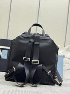 PRADA 25S MEDIUM RE-NYLON BACKPACK 39 IN BLACK WITH POUCH