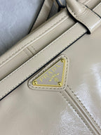 PRADA 25S BONNIE LARGE HANDBAG 38 IN BEIGE CALFSKIN GOLD HARDWARE