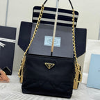 PRADA 25S CROSSBODY BAG 21 IN BLACK NYLON GOLD HARDWARE