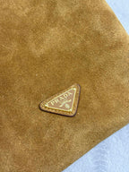 PRADA 25S BUCKET BAG 20 IN LIGHT CARAMEL SUEDE GOLD HARDWRE