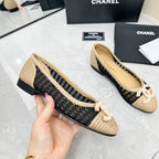 CHANEL BALLET FLAT 10 MM IN BLACK MIX BEIGE RAFFIA