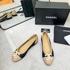 CHANEL BALLET FLAT 10 MM IN BLACK MIX BEIGE RAFFIA