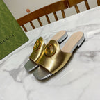 GUCCI 26S BLONDIE SLIPPERS IN GOLD AND SILVER CALFSKIN