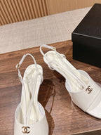 CHANEL high heel 70 sandals white patent calfskin