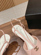 CHANEL high heel 70 sandals pink white patent calfskin