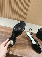 CHANEL high heel 70 sandals black white patent calfskin