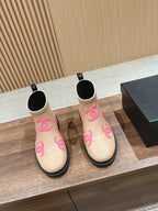 CHANEL RAIN BOOTS BEIGE CREAM TPU WITH PINK LOGO