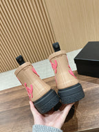 CHANEL RAIN BOOTS BEIGE CREAM TPU WITH PINK LOGO