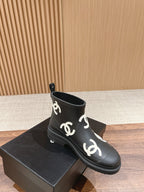 CHANEL RAIN BOOTS BLACK TPU WITH WHITE LOGO