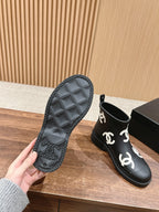 CHANEL RAIN BOOTS BLACK TPU WITH WHITE LOGO