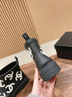 CHANEL RAIN BOOTS BLACK TPU WITH WHITE LOGO