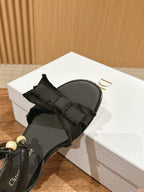 DIOR AABLE SANDALS 25S IN BLACK FABRIC AND LAMBSKIN WITH PEARL DETAILING