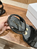 DIOR AABLE SANDALS 25S IN BLACK FABRIC AND LAMBSKIN WITH PEARL DETAILING