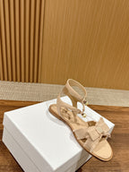 DIOR AABLE SANDALS 25S IN LIGHT BEIGE FABRIC AND LAMBSKIN WITH PEARL DETAILING