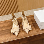 DIOR AABLE HIGH HEEL 25S IN LIGHT BEIGE FABRIC WITH PEARL DETAILING
