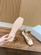 DIOR CLASSIC LACE-UP BALLET FLATS 25S IN NUDE SATIN PEARL DETAILING