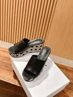 DIOR ATTITUDE WEDGE SLIDE 90MM IN BLACK CALFSKIN CANVAS SOLE
