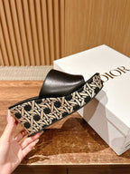 DIOR ATTITUDE WEDGE SLIDE 90MM IN BLACK CALFSKIN CANVAS SOLE