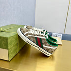 GUCCI TENNIS 1977 TRAINER LIGHT BROWN CANVAS WITH BLACK TRIM