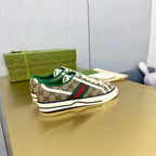 GUCCI TENNIS 1977 TRAINER LIGHT BROWN CANVAS WITH BLACK TRIM
