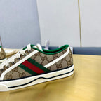 GUCCI TENNIS 1977 TRAINER LIGHT BROWN CANVAS WITH BLACK TRIM