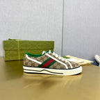GUCCI TENNIS 1977 TRAINER LIGHT BROWN CANVAS WITH BLACK TRIM