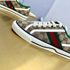 GUCCI TENNIS 1977 TRAINER LIGHT BROWN CANVAS WITH BLACK TRIM