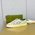 GUCCI TENNIS 1977 TRAINER LIGHT GRAY CANVAS WITH YELLOW TRIM