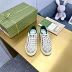 GUCCI TENNIS 1977 TRAINER LIGHT GRAY CANVAS WITH YELLOW TRIM
