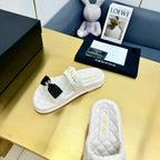 CHANEL DAD SANDALS WITH BOW IN WHITE LAMBSKIN MULE