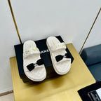 CHANEL DAD SANDALS WITH BOW IN WHITE LAMBSKIN MULE