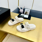 CHANEL DAD SANDALS WITH BOW IN WHITE LAMBSKIN MULE