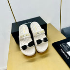 CHANEL DAD SANDALS WITH BOW IN WHITE LAMBSKIN MULE