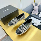 CHANEL ESPADRILLES PLATFORM 25S IN SKY BLACK AND WHITE TWEED MIX CALFSKIN