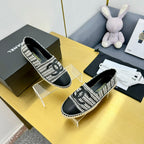 CHANEL ESPADRILLES PLATFORM 25S IN SKY BLACK AND WHITE TWEED MIX CALFSKIN