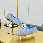 CHANEL ESPADRILLES PLATFORM 25S IN SKY BLUE TWEED MIX CALFSKIN