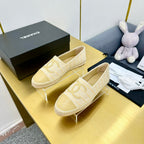 CHANEL ESPADRILLES PLATFORM 25S IN BEIGE YELLOW TWEED MIX CALFSKIN