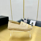 CHANEL ESPADRILLES PLATFORM 25S IN BEIGE YELLOW TWEED MIX CALFSKIN
