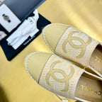 CHANEL ESPADRILLES PLATFORM 25S IN BEIGE YELLOW TWEED MIX CALFSKIN