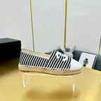 CHANEL SLIP-ON 25S IN BLACK AND WHITE FABRIC WITH STRIPED PATTERN