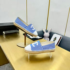 CHANEL SLIP-ON 25S IN BLUE AND WHITE FABRIC WITH STRIPED PATTERN