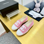 CHANEL SLIP-ON 25S IN PINK AND WHITE FABRIC WITH STRIPED PATTERN