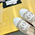 CHANEL SLIP-ON 25S IN BEIGE AND WHITE FABRIC WITH STRIPED PATTERN