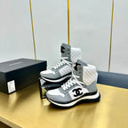 CHANEL ATHLETIC SHOES IN WHITE MIX ASH GRAY CALFSKIN