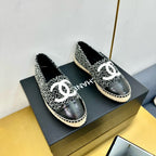 CHANEL ESPADRILLES PLATFORM 25S IN BLACK MIX WHITE TWEED