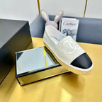 CHANEL ESPADRILLES PLATFORM 25S IN WHITE TWEED MIX BLACK CALFSKIN
