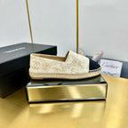 CHANEL ESPADRILLES PLATFORM IN MOSSY BROWN MIX BLACK PATTERN FABRIC