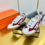 HERMES JET SNEAKER IN WHITE MIX SANGRIA RED SUEDE