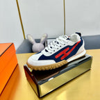 HERMES JET SNEAKER IN WHITE MIX NAVY BLUE SUEDE