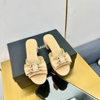 CHANEL BOWKNOT RHINESTONES MID HEEL MULE IN FLAX YELLOW CALFSKIN